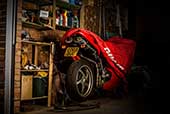 storing red bike at winter